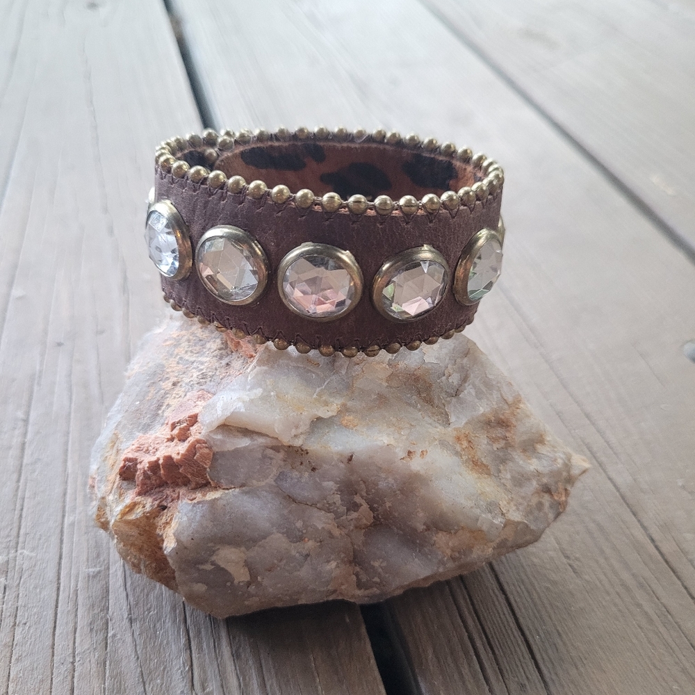 Betsy Johnson Jeweled Leather Cuff